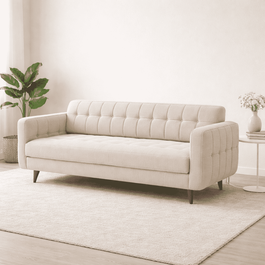 Classic Beige Tufted 3-Seater Sofa