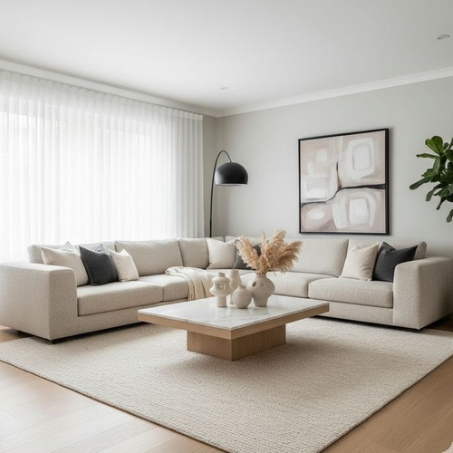 Modern Beige L-Shape Sofa Set