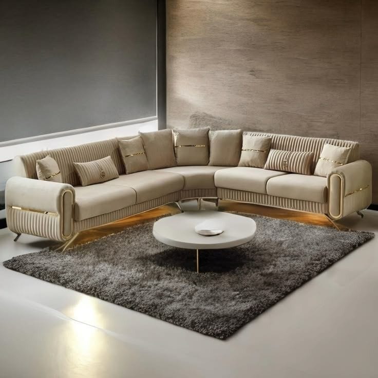 Luxury beige L-shape sofa