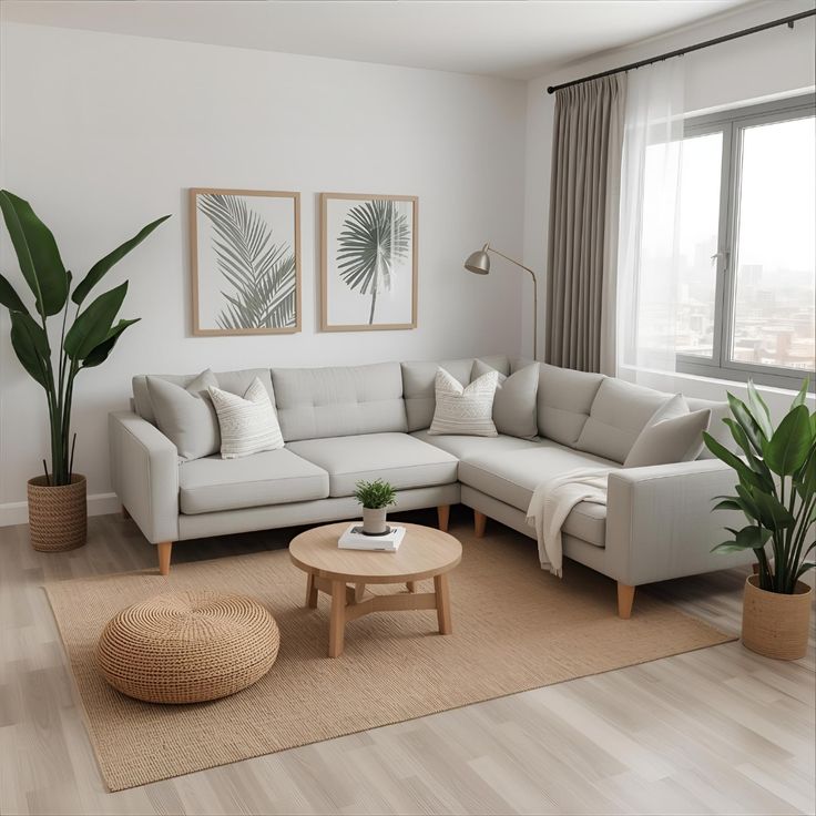 Scandinavian Style L-Shape Fabric Sofa