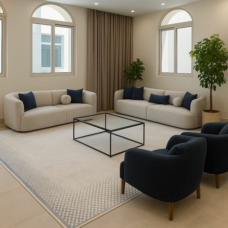 Modern Cream Sofa Set (3+3+2) with Accent Chairs